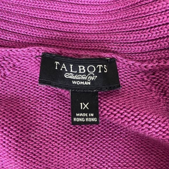 Talbots‎ Magenta Cardigan Sweater Plus Size 1X Short Sleeve Open Ribbed Knit - Picture 3 of 10